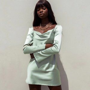 Princess Polly Recycled Fibers Star Power Green Satin Dress 4